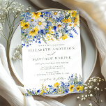 Dusty Blue Yellow Daisy Wildflowers Boho Wedding Invitation<br><div class="desc">Bohemian romantic watercolor wildflowers design in cobalt and dusty blue with sunny bright yellows and whites. This wildflower watercolor design is perfectly suited for Spring or Summer weddings with a Semi-Formal to Casual-Chic vibe, ideal for Garden, Bohemian Chic, or Rustic settings that emphasize joyful, natural elegance and an atmosphere reminiscent...</div>