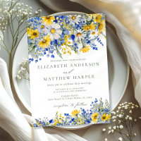 Dusty Blue Yellow Daisy Wildflowers Boho Wedding