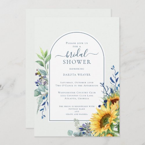 Dusty Blue Yellow Sunflower Bridal Shower Invitation