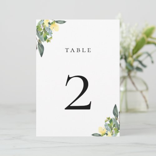 Dusty Blue Yellow Table Number Card