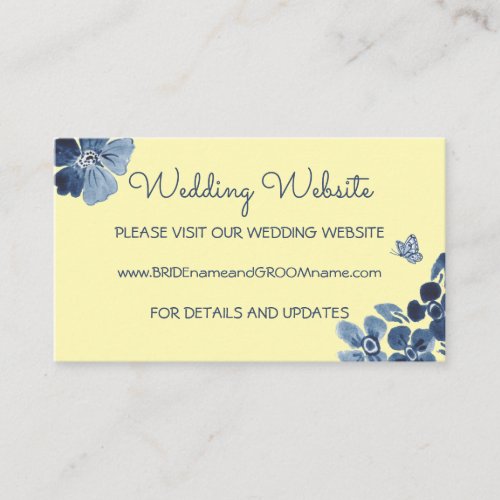 Dusty Blue Yellow Watercolor Wedding Website Enclosure Card