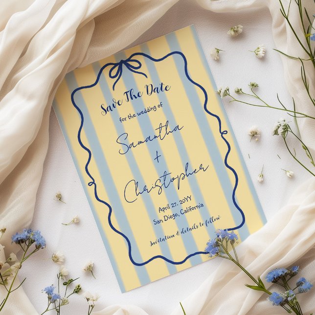 Dusty Blue Yellow Whimsical Hand Drawn Wedding Save The Date (Creator Uploaded)