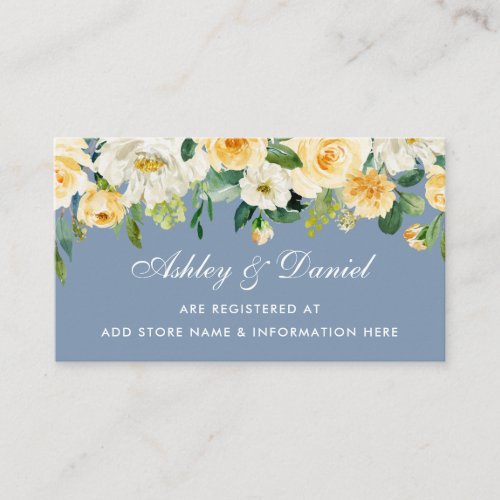Dusty Blue Yellow White Floral Wedding Registry Enclosure Card
