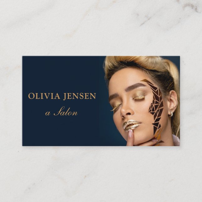 Dusty Blue Your Photo Showcase Hair Stylist  Business Card (Front)