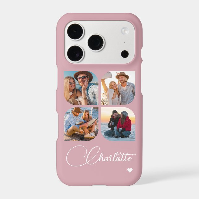 Dusty Blush 4 Photo Personalized Name Case-Mate iPhone Case (Back)