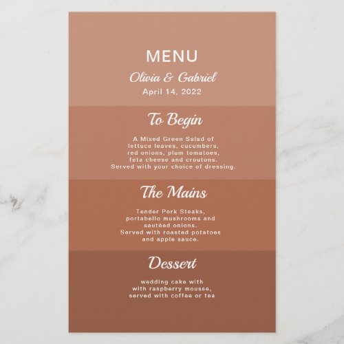 Dusty blush brown Stylish Elegant wedding menu