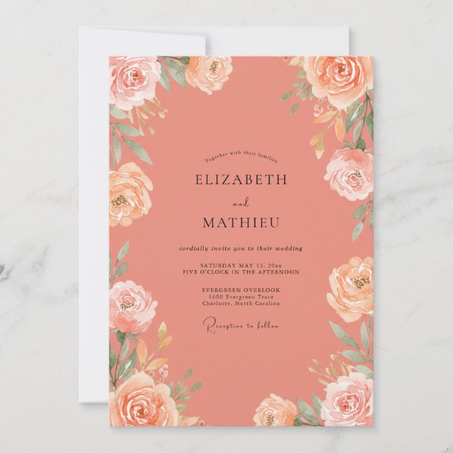 Dusty Blush Coral Peony Wedding Invitation (Front)