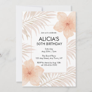 Dusty Blush Flower Dry Palm Leaf Boho Birthday Invitation