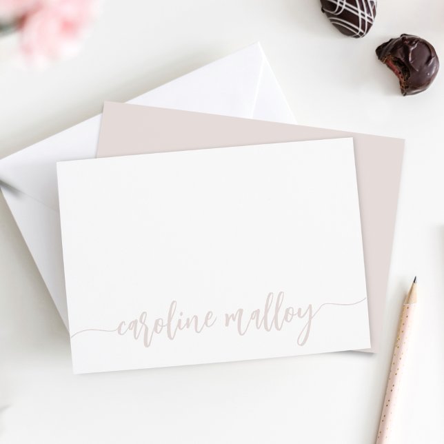 Dusty Blush | Modern Scripted Name Personalized Note Card (Creator Uploaded)