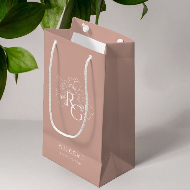 Dusty Blush Pink | Chic Monogram Welcome Wedding  Small Gift Bag (Creator Uploaded)