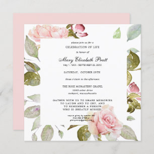 Dusty Blush Pink Floral Celebration of Life Invita Invitation