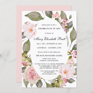 Dusty Blush Pink Floral Celebration of Life Invita Invitation
