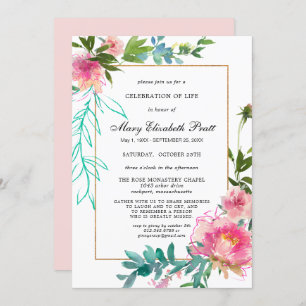 Dusty Blush Pink Floral Celebration of Life Invita Invitation