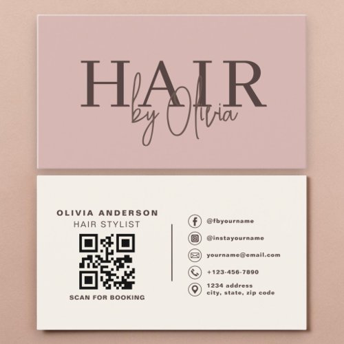 Dusty Blush Pink Hair Stylist QR Code Business Card