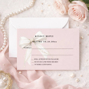 Dusty blush pink ivory bow response RSVP Note Card