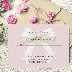 Dusty blush pink ivory bow response RSVP Note Card