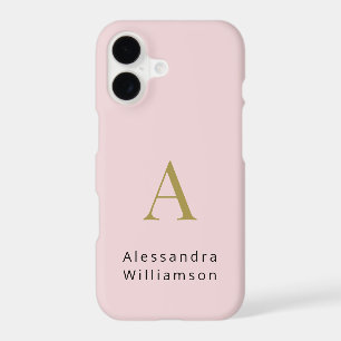 Dusty Blush Pink Minimalist Monogram Gold Black  iPhone 17 Case