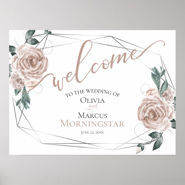Dusty Blush Pink Rustic Floral Calligraphy Welcome Poster (Front)