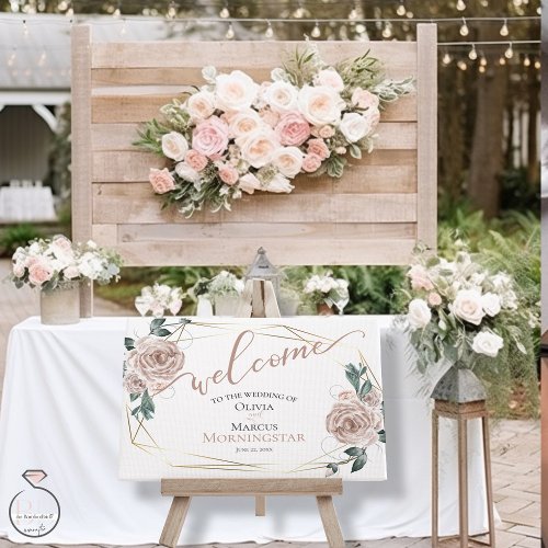 Dusty Blush Pink Rustic Floral Calligraphy Welcome Poster