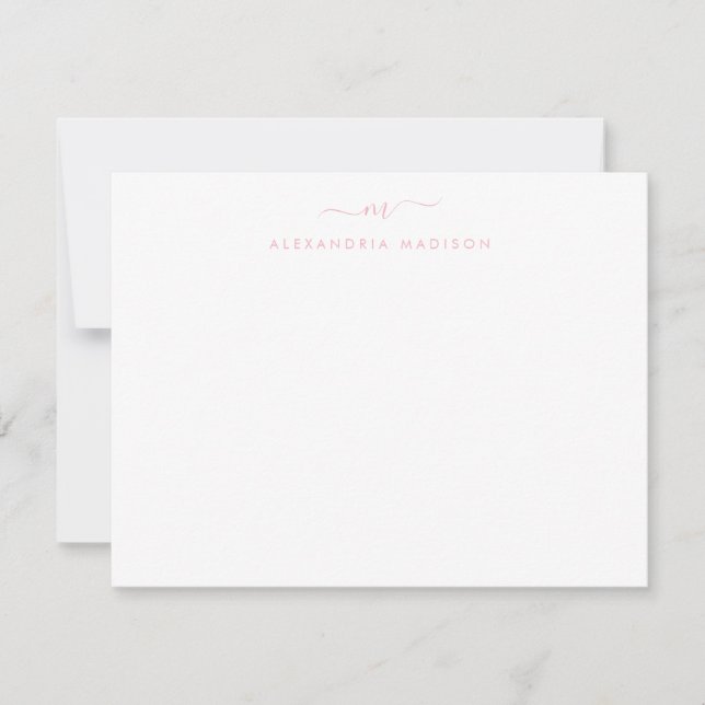 Dusty Blush Pink Script Monogram Swash Stationery Note Card (Front)
