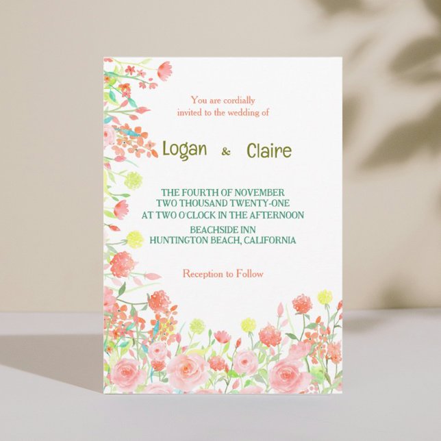 Dusty blush rose boho floral Wedding Invitation (Creator Uploaded)