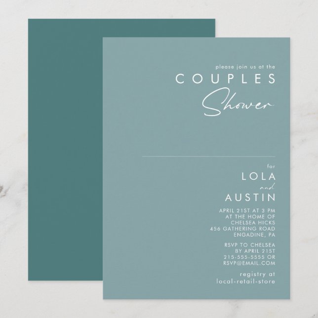 Dusty Boho | Blue and Green Couples Shower Invitation (Front/Back)