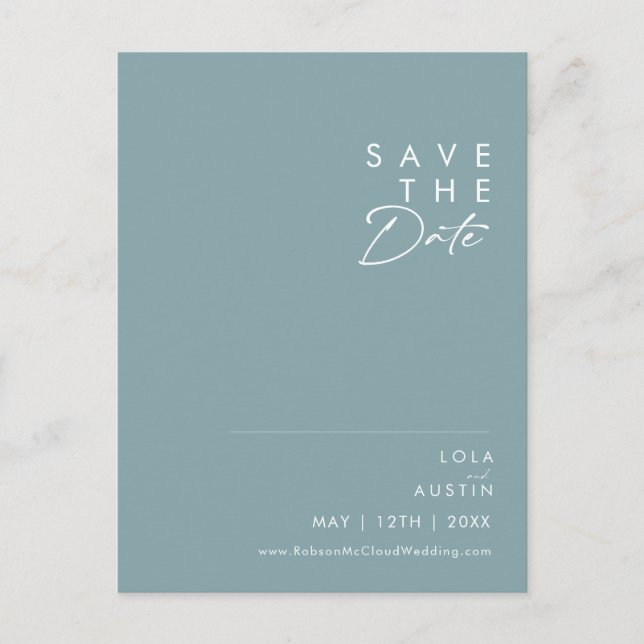 Dusty Boho | Blue and Green Save the Date  Invitation Postcard (Front)