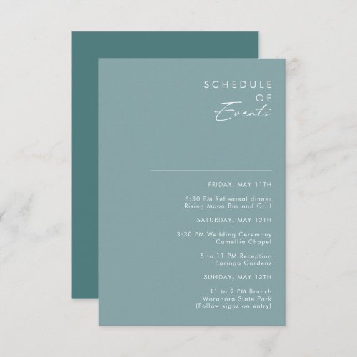 Dusty Boho  Blue and Green Schedule of Events Enclosure Card