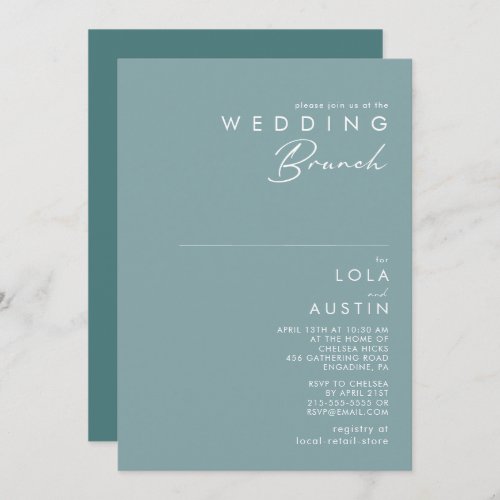 Dusty Boho  Blue and Green Wedding Brunch  Invitation