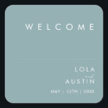 Dusty Boho | Blue Wedding Welcome Square Sticker<br><div class="desc">This Dusty Boho | Blue wedding welcome square sticker is perfect for your colorful rustic boho wedding. Its simple, unique modern design accompanied by a contemporary minimalist script and dusty blue color palette gives this product a classic chic bohemian feel. Keep it as is, or choose to personalize it with...</div>