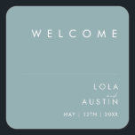 Dusty Boho | Blue Wedding Welcome Square Sticker<br><div class="desc">This Dusty Boho | Blue wedding welcome square sticker is perfect for your colorful rustic boho wedding. Its simple, unique modern design accompanied by a contemporary minimalist script and dusty blue color palette gives this product a classic chic bohemian feel. Keep it as is, or choose to personalize it with...</div>