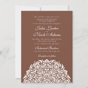 Dusty Boho Brown Whimsical Floral Mandala Wedding Invitation