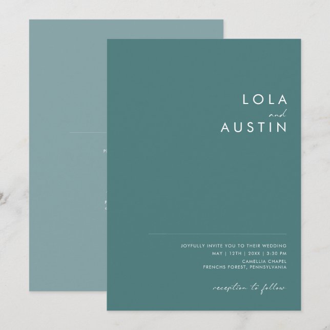 Dusty Boho | Green and Blue All In One Wedding Invitation (Front/Back)