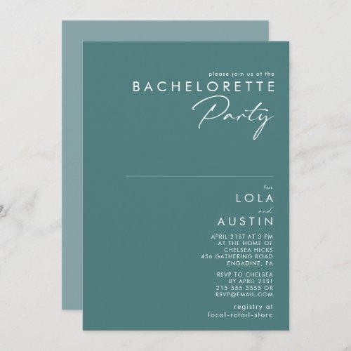 Dusty Boho  Green and Blue Bachelorette Party Invitation