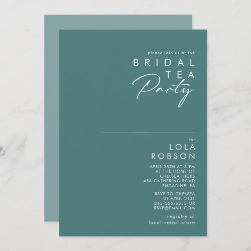 Dusty Boho  Green and Blue Bridal Tea Party Invitation