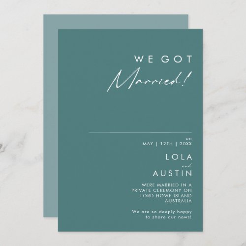 Dusty Boho  Green and Blue Elopement Announcement