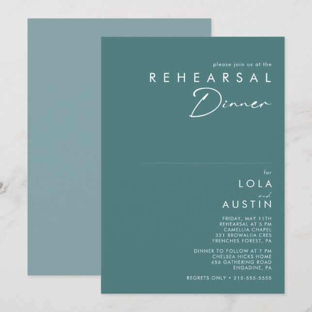 Dusty Boho | Green and Blue Rehearsal Dinner  Invitation (Front/Back)