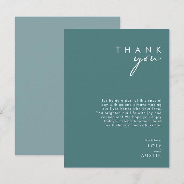 Dusty Boho Green & blue Reception Thank You Card (Front/Back)