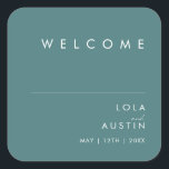 Dusty Boho | Green Wedding Welcome Square Sticker<br><div class="desc">This Dusty Boho | Green wedding welcome square sticker is perfect for your colorful rustic boho wedding. Its simple, unique modern design accompanied by a contemporary minimalist script and teal green color palette gives this product a classic chic bohemian feel. Keep it as is, or choose to personalize it with...</div>