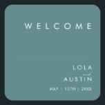 Dusty Boho | Green Wedding Welcome Square Sticker<br><div class="desc">This Dusty Boho | Green wedding welcome square sticker is perfect for your colorful rustic boho wedding. Its simple, unique modern design accompanied by a contemporary minimalist script and teal green color palette gives this product a classic chic bohemian feel. Keep it as is, or choose to personalize it with...</div>