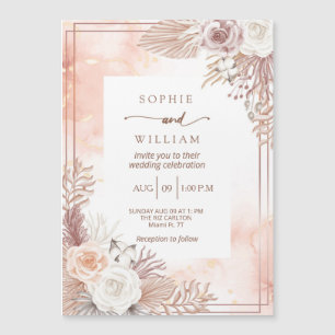 Dusty Boho Lignt pink roses wedding Magnetic Invitation