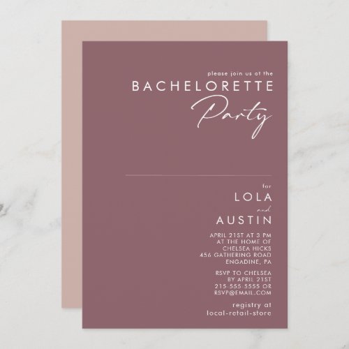 Dusty Boho  Purple and Rose Bachelorette Party Invitation
