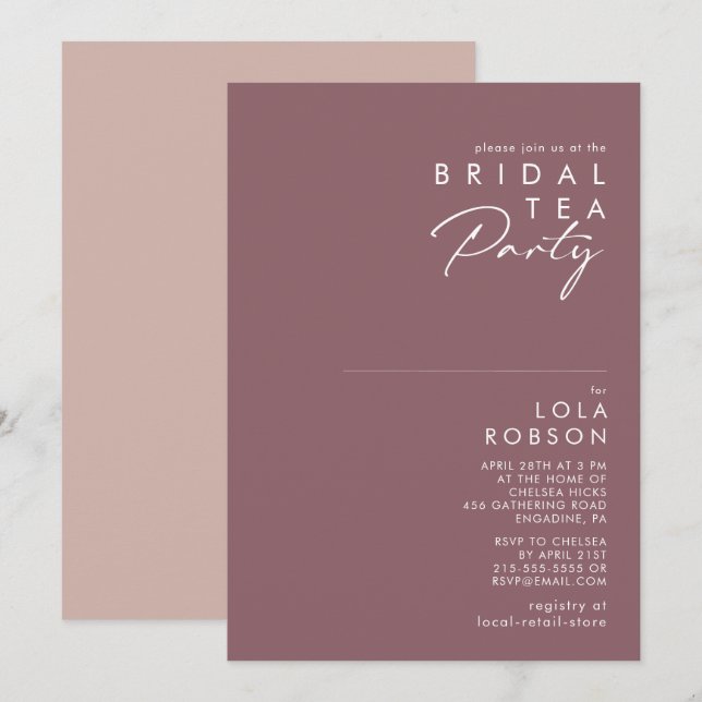 Dusty Boho | Purple and Rose Bridal Tea Party Invitation (Front/Back)