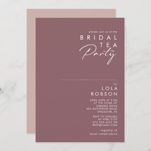 Dusty Boho  Purple and Rose Bridal Tea Party Invitation