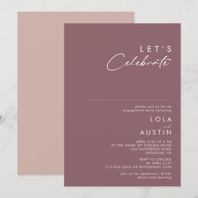 Dusty Boho | Purple and Rose Let's Celebrate Invitation (Front/Back)