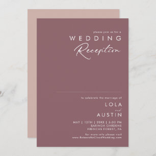 Dusty Boho Purple and Rose Wedding Reception Invitation