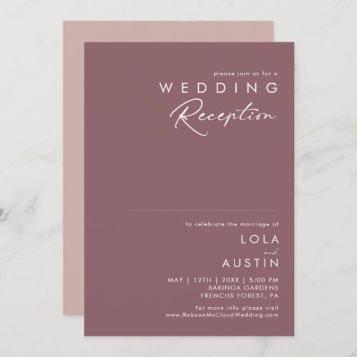 Dusty Boho  Purple and Rose Wedding Reception Invitation