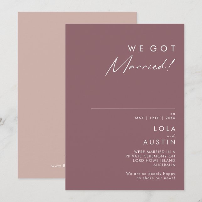 Dusty Boho | Purple & Rose Elopement Announcement (Front/Back)