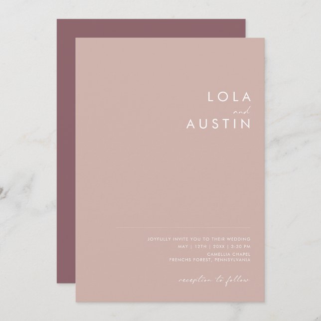 Dusty Boho | Rose and Purple All In One Wedding Invitation (Front/Back)