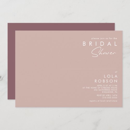 Dusty Boho  Rose and Purple Bridal Shower  Invitation